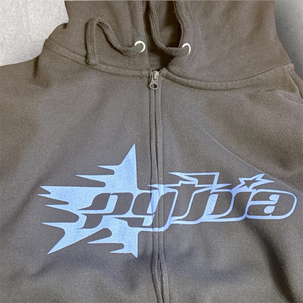 ‼️SOLD-Pythia Black Graphic Zip Drawstring Hoodie with Star Logo - Picture 3 of 6